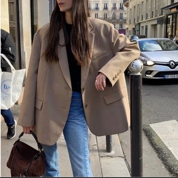 The Frankie Shop oversized wool blazer brown mushroom taupe - Picture 12 of 12